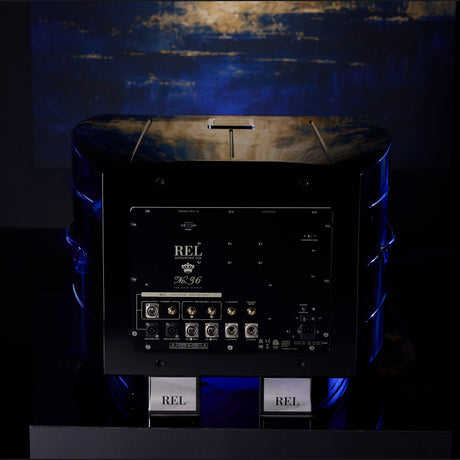 REL Reference No. 36 Subwoofer, Piano Black, rear connection panel