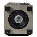 REL T/9x Subwoofer, Gloss Grey, bottom view with driver and amplifier