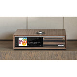 Ruark Audio R710 CD Hi-Fi Console, Fused Walnut, front view on a sideboard