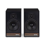 Ruark Audio Sabre-R Bookshelf Speakers in Satin Charcoal, front view with grilles removed showing tweeter and mid-bass driver